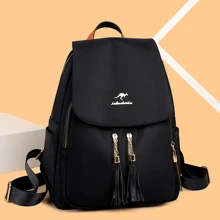 Women Backpack Oxford Canvas Rugged Business Casual College Work Travel Flap Backpack - 黑色 - 查看 1