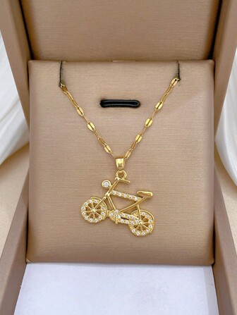 1 件时尚不锈钢锆石吊坠项链非常适合日常佩戴和节日礼物