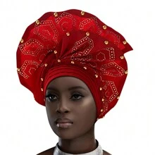 Headwear, African Headscarf Hat Aso Oak Headband, Auto Gele Headband, Hand Embroidered Women's Headscarf, Suitable For Weddings, Parties, Birthdays Hair Sleep Cap - A - View 11