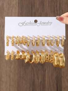 24pcs Fashionable Metal Drop And Square Shape Women's Earring Set For Everyday Wear Or Various Parties - Gold - View 4