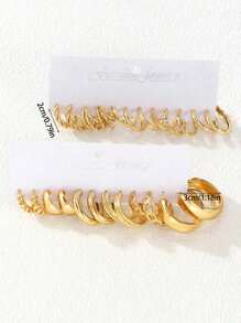 24pcs Fashionable Metal Drop And Square Shape Women's Earring Set For Everyday Wear Or Various Parties - Gold - View 11