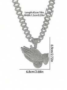 Conjunto con colgante en forma de cruz y mano rezando con piedras de rhinestone brillante. Joyería duradera de zinc en color dorado y plateado, accesorios de regalo para hombres y mujeres en días festivos - collar de oración - Ver 12