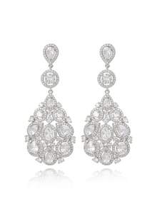 1 对奢华方晶锆石几何吊坠耳环，适合女性日常、节日和婚礼佩戴 - 銀色 - 查看 1