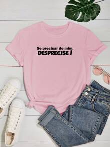 Women's Baby Look Printed T-Shirt Phrases If You Need Me, Leave Me Various Colors 100% Cotton - Màu Hồng baby - Xem 2