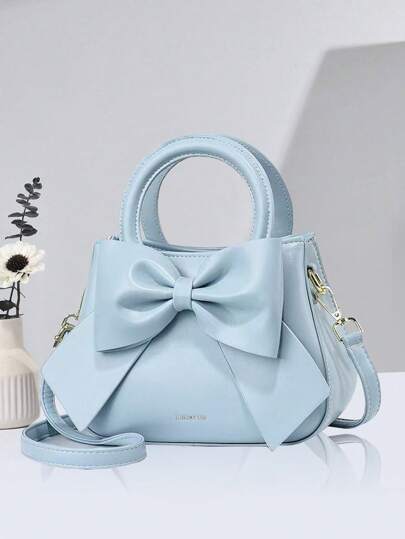 Classic Solid Color Tote Bag With Elegant Bow Detail, Adjustable Shoulder Strap, Suitable For Students, Teachers, Office Ladies, Commute & Work - Classy Look Valentines, Best Mother's Day Gifts Ever , Mum Gifts