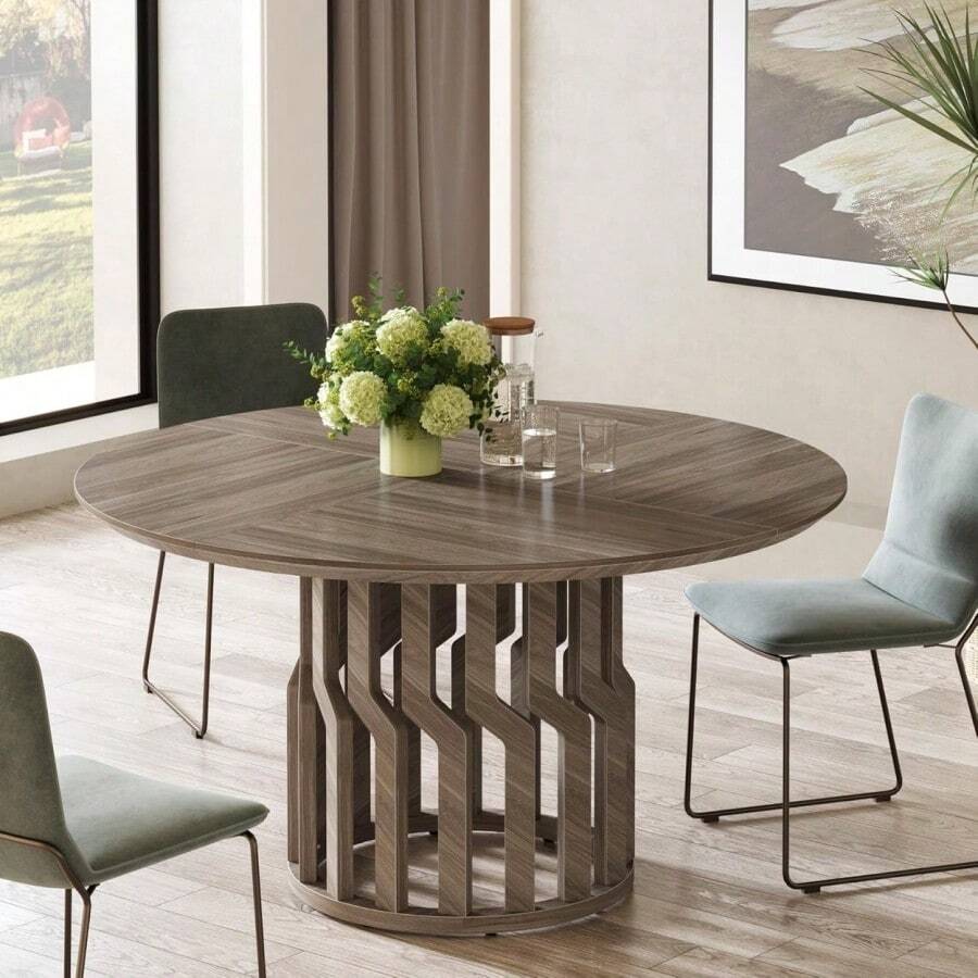 Tribesigns 41In Round Dining Table Modern Wood Kitchen Table For 46