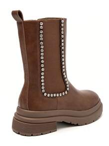 Camel Rhinestone Chelsea Boots – Chic Chunky Flat Boots - Camel - View 6