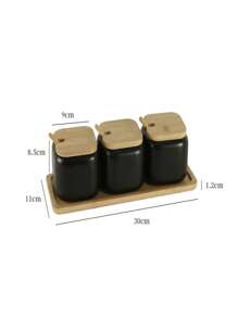 3-Piece Ceramic Storage Rack Kit With Black Bamboo Support - màu đen - Xem 2