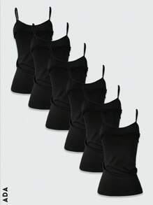 Pack Of 6 Dark Tone Tank Tops - 黑色 - 查看 2