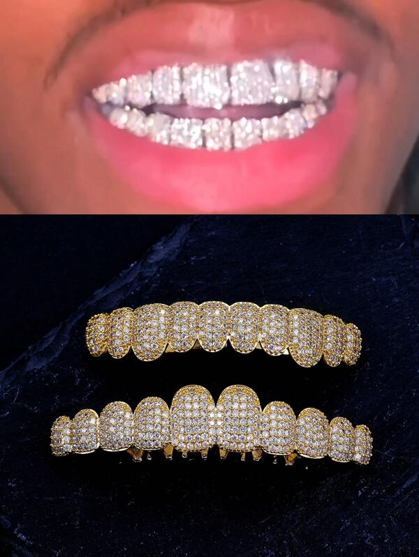 1 قطعة/2 قطعة من الأسنان المطلية بالنحاس عيار 18 كارات بطراز بانك وهيب هوب للرجال: إكسسوار بطراز بانك جذاب، طلاء متين، بدون مواد فسيفسائية، مناسب لحفلات الهالوين