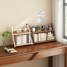 1 Set Foldable Bamboo Desk Organizer Rack, Desk Top Mini Bookshelf, Easy Assembly, Suitable For Ramadan - Multicolor - View 13