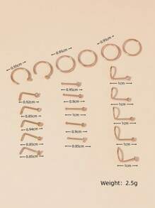21pcs Stainless Steel Plated C-Shape Nose Rings, Fashionable Body Piercing Jewelry Set - Multicolor - View 9