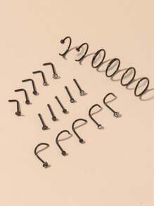 21pcs Stainless Steel Plated C-Shape Nose Rings, Fashionable Body Piercing Jewelry Set - Multicolor - View 3