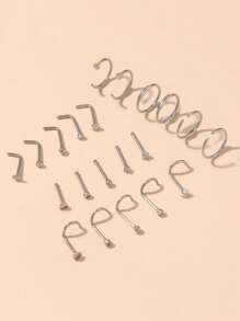 21pcs Stainless Steel Plated C-Shape Nose Rings, Fashionable Body Piercing Jewelry Set - Multicolor - View 5