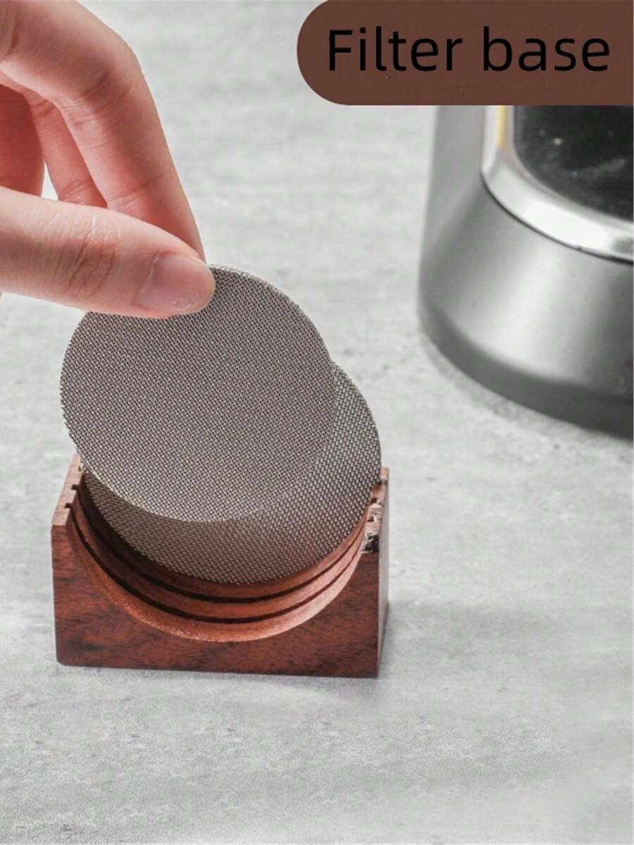 1pc, Espresso Coffee Filter Screen Holder Rack, Coffee Making Puck Screen Bracket Wooden Walnut Stand Rack, For RV Outdoor Camping Picnic Office Travel Coffee Maker Coffee Bar Accessories Back To School Supplies - Brown - View 1