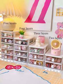 1pc Multilayer Desk Storage Box, Jewelry Box, Multifunctional Storage Box, Drawer Style Transparent Storage Box, Stackable Storage Box, Multifunctional Makeup Storage Box, Jewelry Storage Box, Multifunctional Storage Bin, Desk Organizer Storage Box, Large Capacity Transparent Storage Box, Office Supplies Storage Box, Suitable For Bathroom, Vanity, Office Desk, Bedroom, For Nail Polish, Hair Ties, Hair Clips, Lipstick, Eyeshadow Palette, Small Toys, Small Paintbrushes, Jewelry, Accessories - Multicolor - View 9