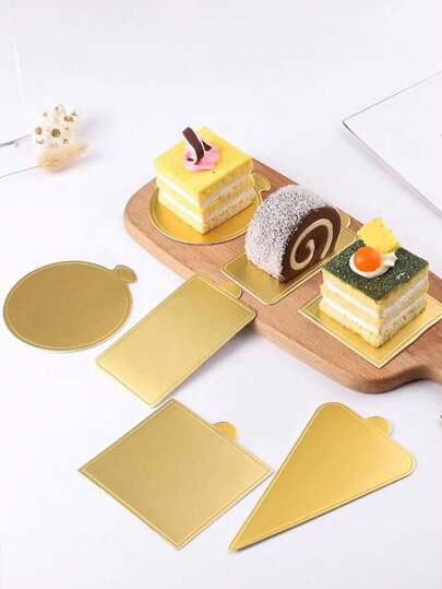 30/50pcs Gold Square Thick Mousse Cake Boards, Cupcake Bases, Wedding Cake Dessert Bases, Mini Cake Boards, Mousse Cake Slice Bases, Cake Cutting Boards, Dessert Mousse Pads, Pastry Baking Round Plastic Plates
