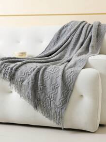 1入棉麻紗織毛毯,適用於床、辦公室、空調房間、沙發、汽車、午休,織 Knitted 投毯 - 三彎灰色 - 查看 2