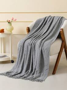 1入棉麻紗織毛毯,適用於床、辦公室、空調房間、沙發、汽車、午休,織 Knitted 投毯 - 三彎灰色 - 查看 3