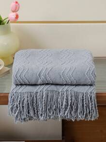 1入棉麻紗織毛毯,適用於床、辦公室、空調房間、沙發、汽車、午休,織 Knitted 投毯 - 三彎灰色 - 查看 5