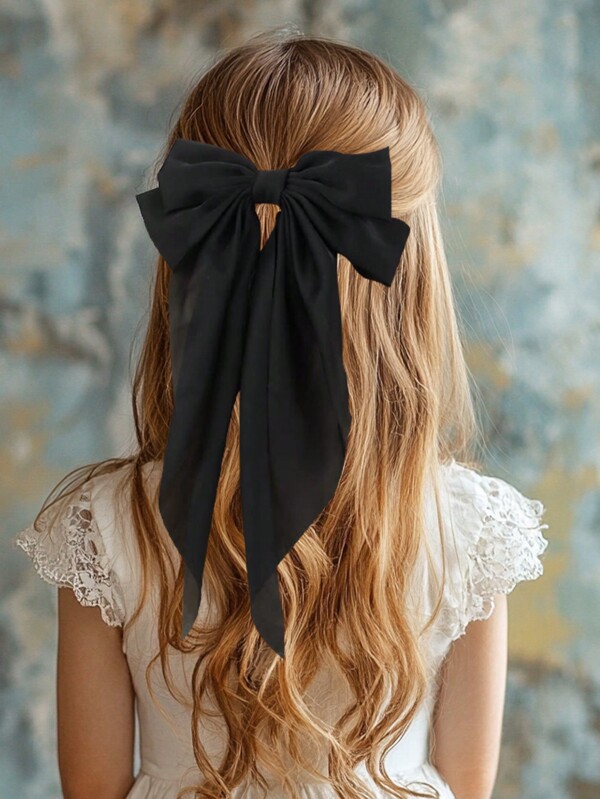 1PC Hair Bow Elegant Bow Hair Clip Hair Ribbon Hair Barrette Black Hair Accessory For Girls Daily Wear