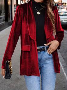 Women's New Fashionable Single-Button Long Sleeve Commuter Elegant Blazer, Velvet Fabric Suitable For Christmas, New Year Party, Colleague Gathering - Burgundy - View 4