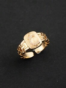 1pc Women's Minimalist Arabic Initial Open Ring (Only Arabic Letters) - Gold - View 27