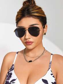 1 Pair Metal Punk Classic Oversized Aviator Frame Fashionable Fashion Glasses, Suitable For Holiday Gifts, Outdoor Travel, Camping, Beach Vacation, Summer Beach Holiday And Other Outdoor Activities - Grey - View 4