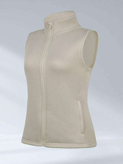 BEROY Women Zip Up Sweater Fleece Vest Athletic Sweater Knitted Vests Thermal Stand Collar Sleeveless Jacket With Zipper Pockets Running Hiking Golf Travel