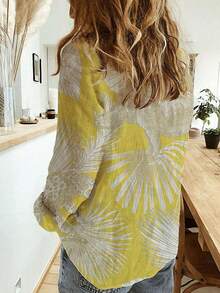 Plus Size New 3D Printed Long Sleeve Elegant Blouse For Ladies - Maroon - View 3