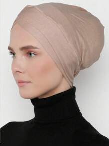 1pc Arab Solid Color Abaya Accessories Classic Hijab Cap Turban, Liner, Under Scarf, Double Layered Cross Wrap Head Wrap, Suitable For Daily Life, Festivals, Outdoor Activities Headband Breathable Under Cap Women Veil