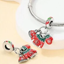 镀银雪花圣诞衣服帽子银锆石系列串珠适合 DIY 女性手链项链吊坠庆祝节日 - 銀色 - 查看 2