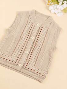 1pc Young Girl Cute Knitted Cardigan Sweater Vest, Suitable For Spring & Autumn - Beige - View 7