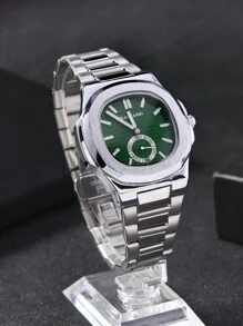 1pc Men's Business Style Calendar Stainless Steel Quartz Wrist Watch, Waterproof Date Display Quartz Watch - Silver - View 3