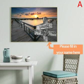 1st Konstlandskapsaffisch Ramlös, Personlig design, Strand vid havet, Bro, Solnedgångsskymning, Konstdekoration Canvasvägg, Hängande i hemmet Köksrum Kontor Hotellbar Kafé Väggdekoration Målning, Idealisk present, Alla hjärtans dag present, Alla hjärtans dag, Alla hjärtans dag dekoration