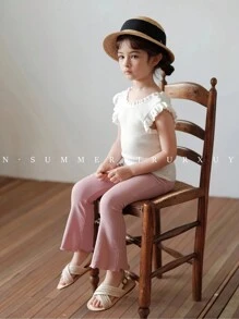 Young Girl Solid Color Vertical Ribbed High Elasticity Comfortable Princess Long Tube Leggings, New Spring/Summer Design