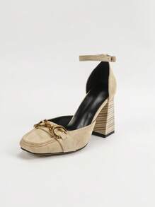 女士休闲一脚蹬高跟鞋 封闭式鞋头 粗跟 办公室工作鞋