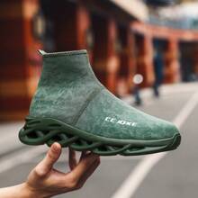Zapatillas deportivas tipo media caña para hombres, nuevos zapatos casuales de calcetines para 2024, suela blanda y ligera, adecuados para viajes y running, aptos para todas las estaciones, primavera/otoño - Verde - Ver 20