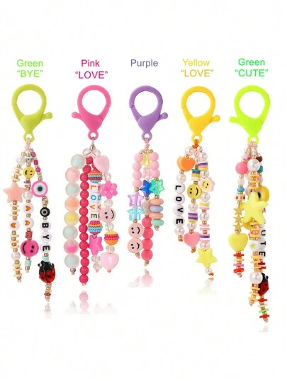 1pc Smile Face LOVE CUTE Letter Keychain Color Polymer Clay Purse Bag Backpack Car Key Charm Friend Gifts Daily Outfit Women's Christmas Valentine's Day Gift Accessories Car Accessories Bag Charm School Star Goth Y2k