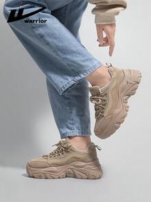 1 Pair Warrior Brand Women's Thick Sole Chunky Sneakers, Breathable Casual Niche Brand Running Shoes - Coffee Brown - View 8