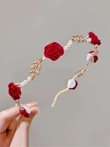 1pc Pearl Rose Hair Hoop French Retro Hair Hoop, Small And High End, Sweet And Cute Bridal Headband, Birthday Party, Wedding Party, Female Hair Accessories - Rose Headband - View 10