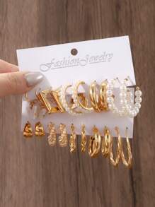 20pcs Fashion Faux Pearl Butterfly Design Women's Earrings Set, Simple Sweet Style Accessories, Suitable For Daily Wear Or As Holiday Gift - Gold - View 10