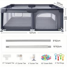 Baby Playpen For Babies And Toddlers With Mesh Walls, Ocean Balls & Pull Rings Included, For Indoor & Outdoor Use, Toddler Fence - Breathable Mesh, Extra Large Play Yard - Blue - View 3