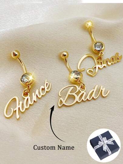 1pc Custom Name Belly Ring Zirconia Belly Rings, Custom Belly Piercing Customized Name Letters Navel Ring, Sexy Belly Button Ring, Body Jewelry Personalized Name Belly Ring, Birthday Gifts Valentine's Day Gift For Her.Bridesmaid Gold Stylish, Fall Fashion,New Year Glamour