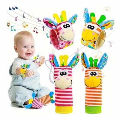 2/4 件婴儿腕部摇铃袜子玩具新生儿婴儿袜子玩具脚部探测器和腕部摇铃套装，婴儿摇铃袜子玩具，适合幼儿的柔软感官玩具新生儿婴儿玩具，适合幼儿的感官玩具，婴儿感官玩具，新生儿玩具，感官玩具，婴儿软玩具，婴儿玩具，婴儿玩具，新生儿玩具
