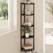 Corner Shelf Stand, Shelves,Corner Bookshelf, Storage Standing Shelf Unit With Metal Frame, Plant Stand, Corner Bookcase For Living Room, Home Office, Bedroom, Home Decor, Room Decor,  5-Tier Black - Black - View 5