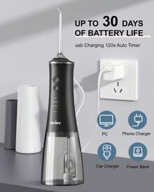 Electric Oral Irrigator, Portable Water Flosser, Multiple Cleaning Modes, 280ML Water Tank, With 6 Different Functional Nozzles, Effectively Removing Food Residue , Improving Oral Health - 黑色 - 查看 7