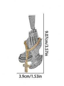 Conjunto con colgante en forma de cruz y mano rezando con piedras de rhinestone brillante. Joyería duradera de zinc en color dorado y plateado, accesorios de regalo para hombres y mujeres en días festivos - collar de oración - Ver 15