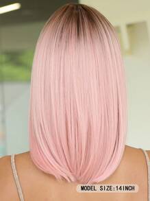 Peruca Bob de 14 Polegadas, Peruca de Cabelo com Gradiente Rosa para Mulheres, Cabelo Liso de Comprimento Médio com Franja, Fibra Sintética Adequada para Uso Diário, Festa, Festa, Férias, Natural, Elegante, Romântica, Sexy, Simples