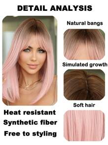 Peruca Bob de 14 Polegadas, Peruca de Cabelo com Gradiente Rosa para Mulheres, Cabelo Liso de Comprimento Médio com Franja, Fibra Sintética Adequada para Uso Diário, Festa, Festa, Férias, Natural, Elegante, Romântica, Sexy, Simples